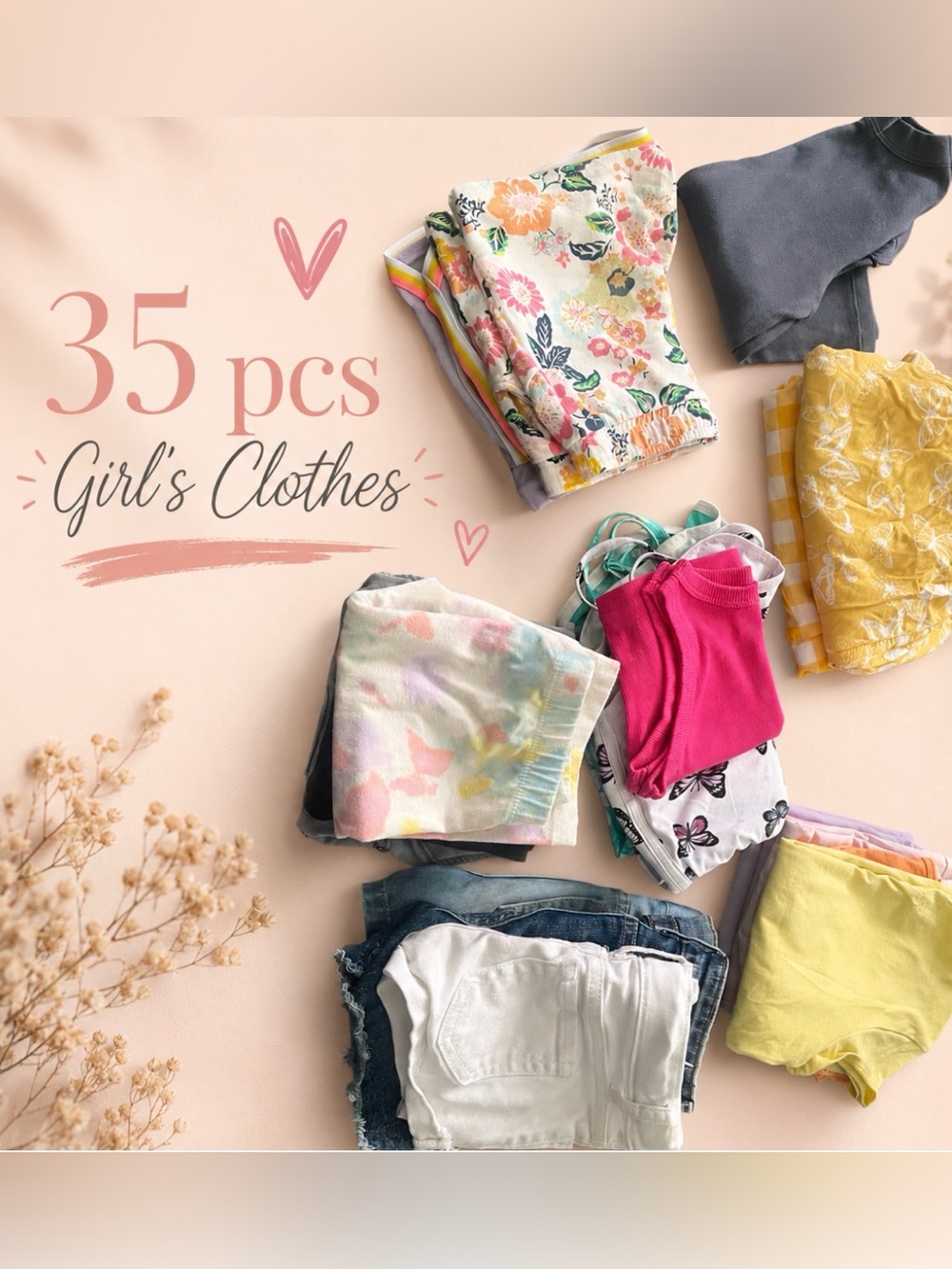 Lot of 35 pcs 6, 7/8 yrs Girls Mixed Clothing Lot - Colorful Summer Tops & Short